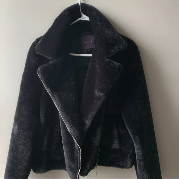Amaryllis black fur asymmetrical zip jacket size  L - Picture 1 of 6